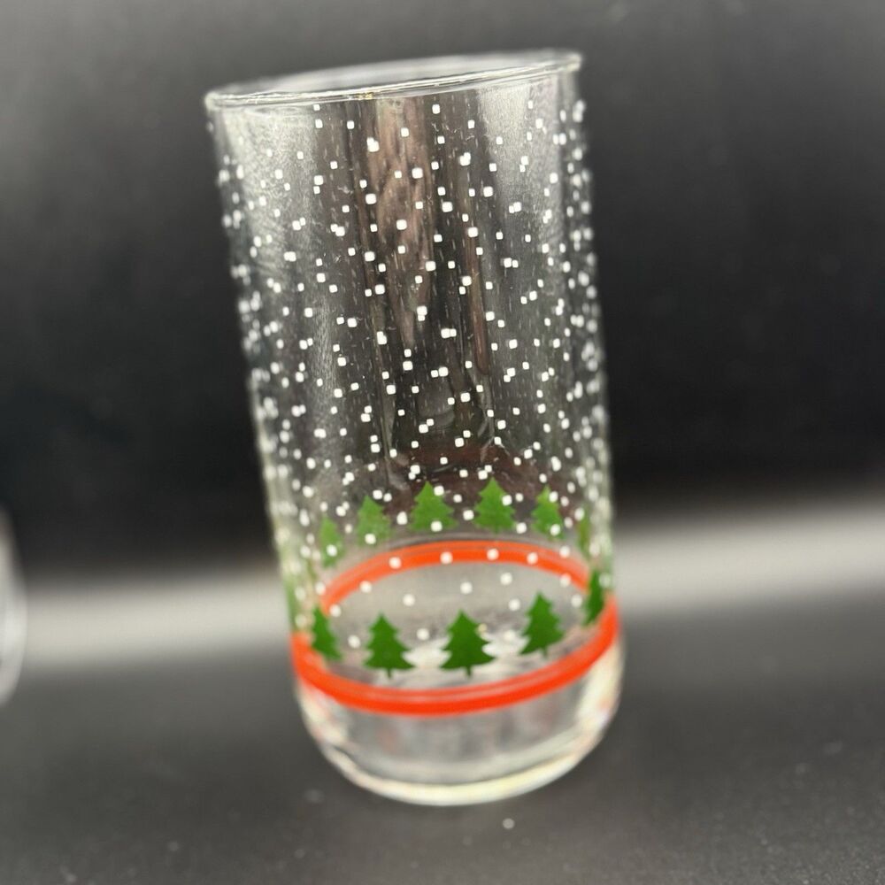 Libbey LRS61 TREES & SNOW 16oz Tumbler Glass Christmas HTF ec